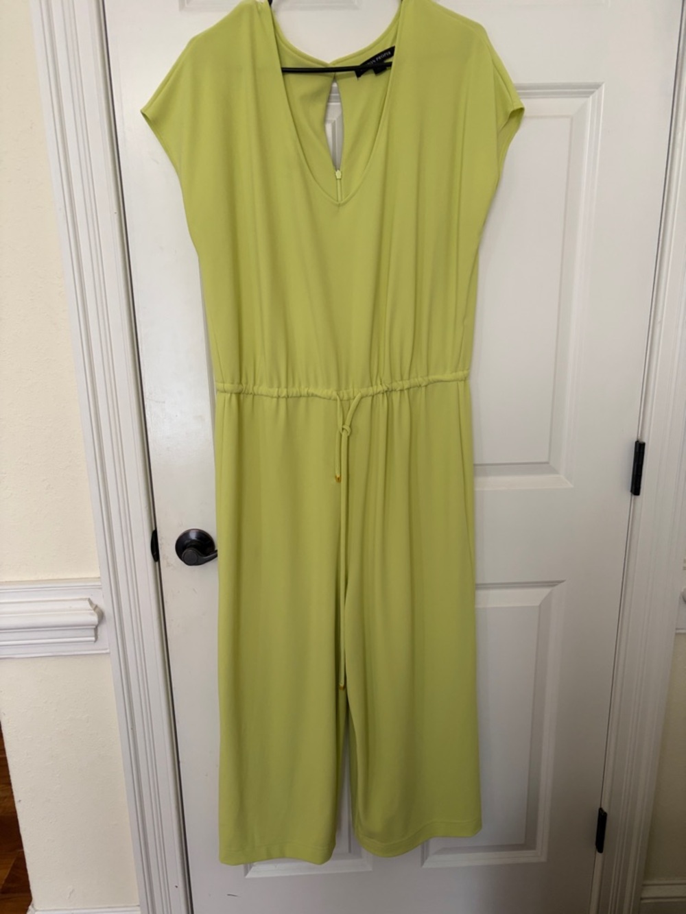 Boston Proper Lime Green Wide-Leg Jumpsuit with Drawstring Waist